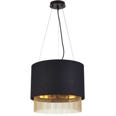 Searchlight Fringe - Luminaire suspendu rond à 3 ampoules, abat-jour noir mat, or, E27