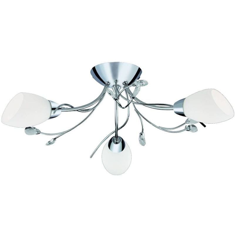 Gardenia - Soffitto multibraccio a 3 luci semi filo lucido cromato, cristallo e vetro opalino, attacco E14 - Searchlight