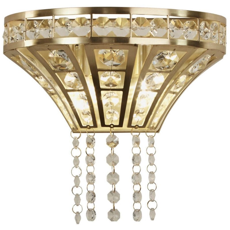 Gemma 2 Light Wall Light Satin Brass, Clear Crystal - Searchlight