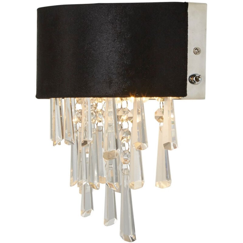 Glamour 2 Light Wall Light Black Velvet, Clear Crystal - Searchlight