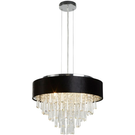 Searchlight Glamour Luminaire suspendu/semi-affleurant à 5 lumières, velours noir, cristal transparent