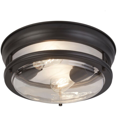 Searchlight Glasgow Plafonnier à 2 ampoules, noir, verre transparent