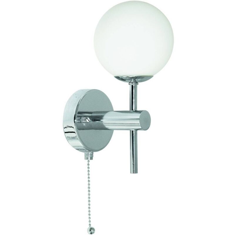 Global - Applique da parete a led 1 luce cromata con paralume in vetro opalino IP44 - Searchlight