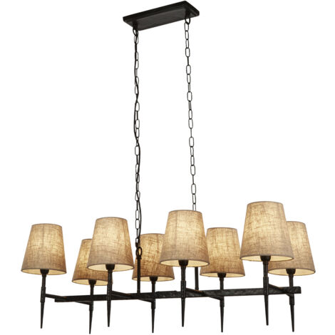 Searchlight Gothic Lampadario a 8 barre luminose, Nero Martellato, Lino Naturale