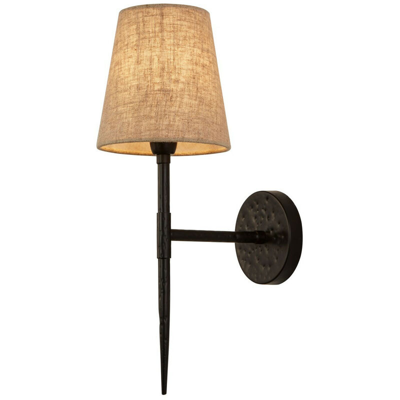 Gothic Wall Light Hammered Black, Natural Linen - Searchlight