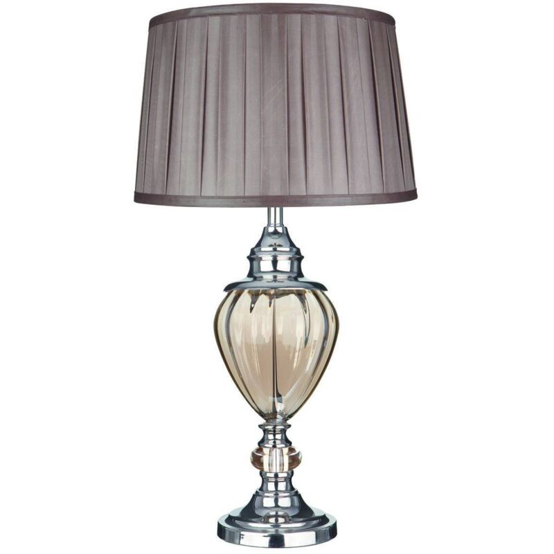 Greyson - Lampada da tavolo a 1 luce cromo, ambra, urna in vetro con paralume plissettato marrone, attacco E27 - Searchlight