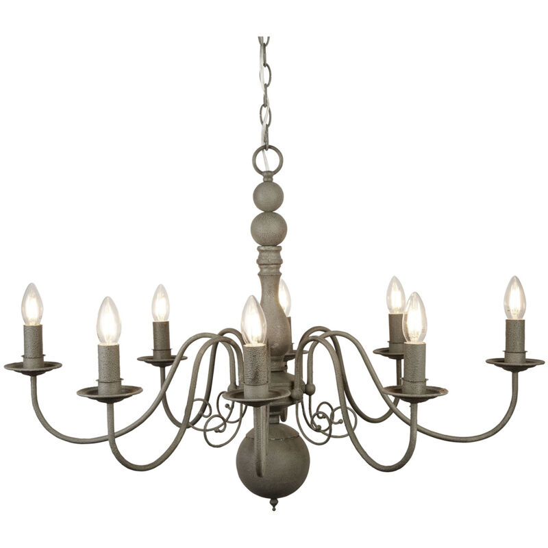Lampadario Contemporaneo Greythorne Acciaio Grigio 8 Luci E14