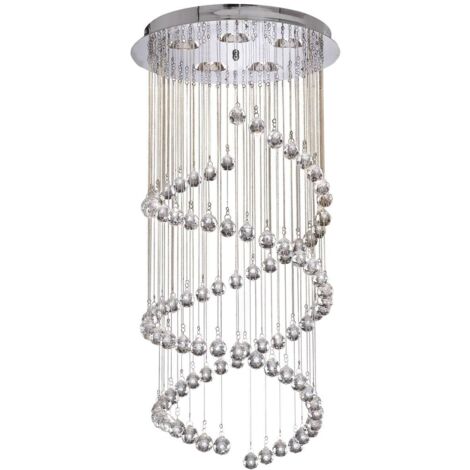 Searchlight Hallway - Luminaire suspendu à 5 ampoules en spirale, chrome avec cristaux, G9