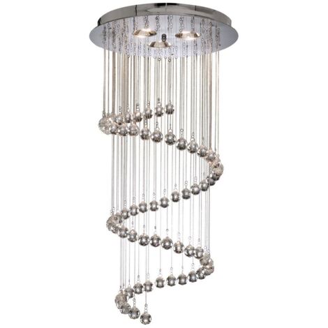 Searchlight Hallway - Luminaire suspendu à 5 ampoules en spirale, chrome avec cristaux, G9