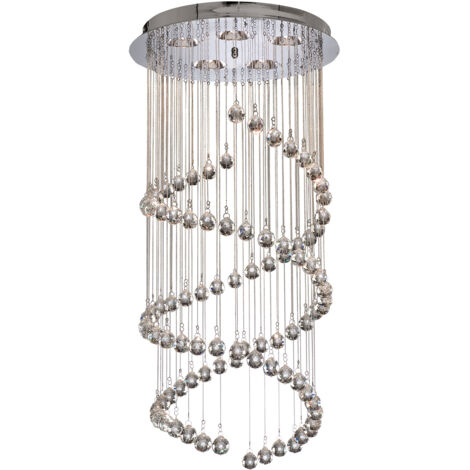 Searchlight Hallway - Pendente a grappolo a spirale con 5 luci cromate con cristalli, G9