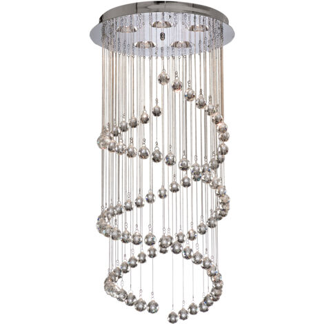 Searchlight Hallway - Pendente a grappolo a spirale con 5 luci cromate con cristalli, G9