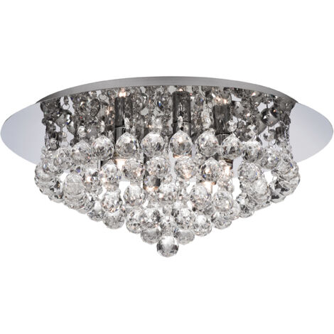 Searchlight Hanna - Plafonnier semi-affleurant à 6 ampoules au fini chrome avec cristaux, G9