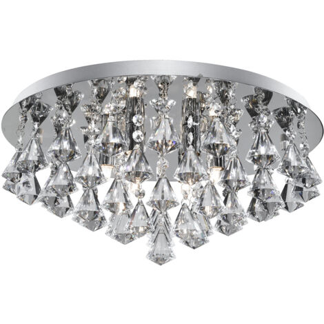 Searchlight Hanna - Semaforo a 6 luci da soffitto cromato con cristalli, G9