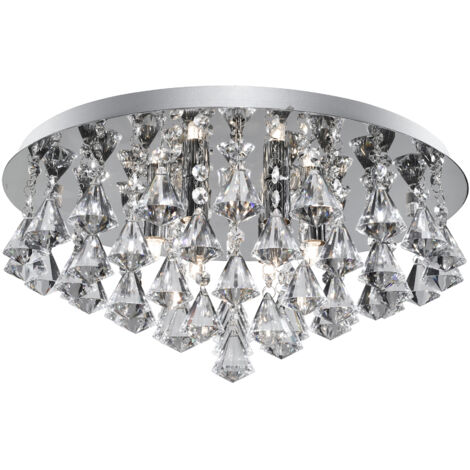 Searchlight Hanna - Semi-plafonnier à 8 ampoules au fini chrome avec cristaux de diamant, G9