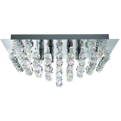 Searchlight Hanna - Semi-plafonnier carré à 6 ampoules au chrome, verre cristal, G9