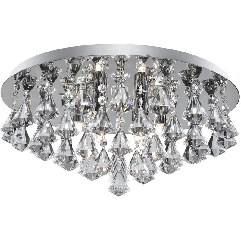Searchlight - Plafoniera Classica Hanna Acciaio Cromo Vetro Pendente 8 Luci G9 D55Cm