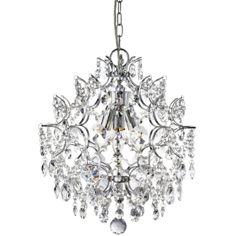 Searchlight Harrietta - Sospensione 3 Luci da Soffitto Cromo con Cristalli, E14