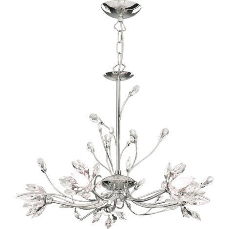 Searchlight Hibiscus Plafonnier à 5 ampoules, chrome, verre clair