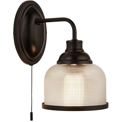 Searchlight Highworth Applique Murale, Métal Noir Mat, Verre Style Holophane