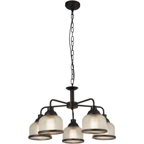 Searchlight Highworth Lampada a sospensione a 5 luci nera, vetro stile olofano