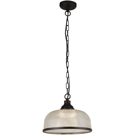 Searchlight Highworth Lampadario Nero Opaco, Vetro Stile Holophane