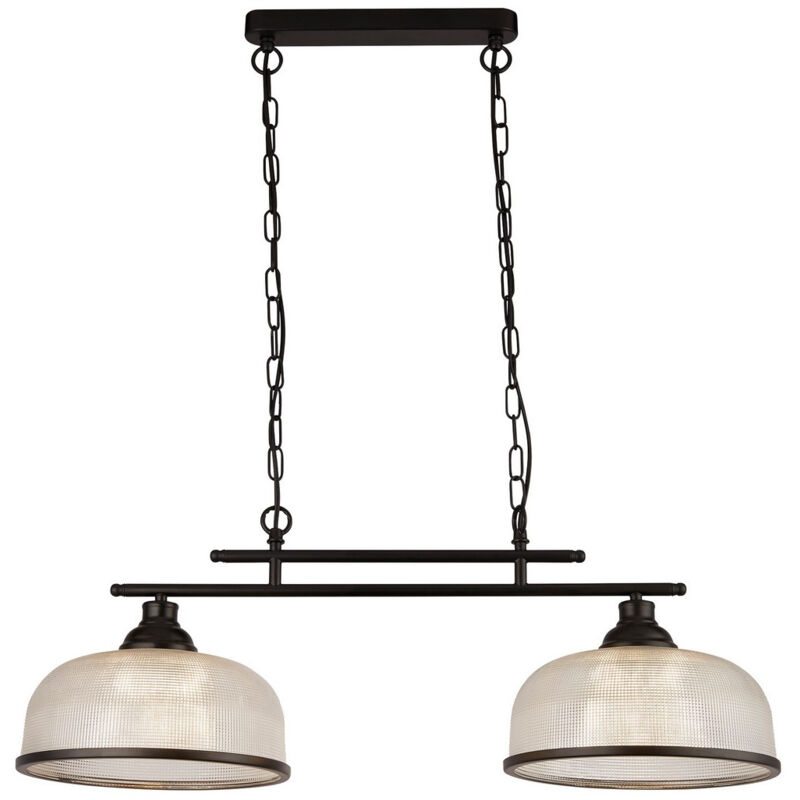 Searchlight Highworth Suspension 2 Lumières Noir, Verre Style Holophane