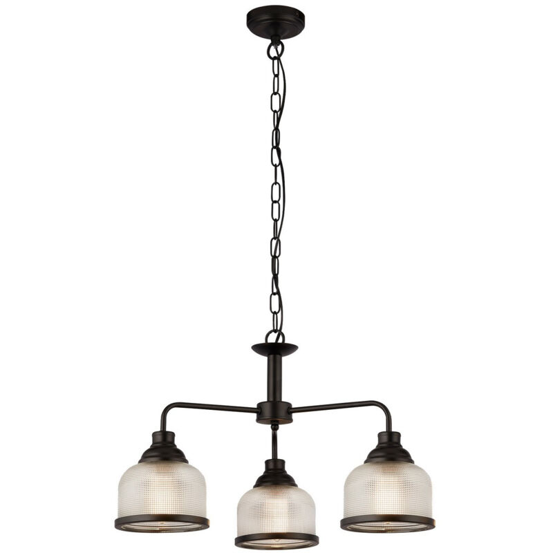 Searchlight Highworth Suspension 3 Lumières Noir, Verre Style Holophane