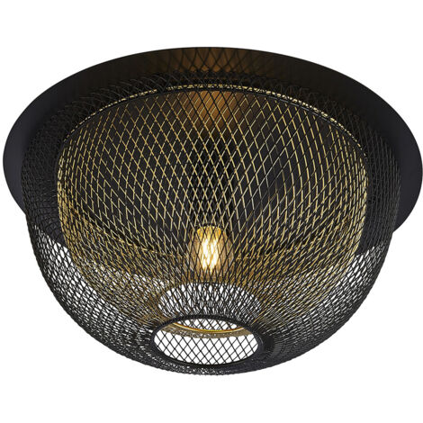 Searchlight Honeycomb 1 Light Double Layered Mesh Flush Fitting - Esterno nero con interno dorato