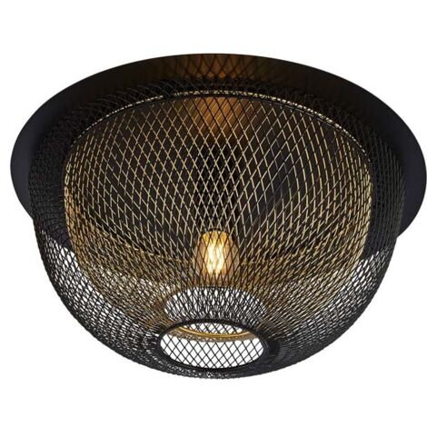 Searchlight Honeycomb 1 Light Double Layered Mesh Rush Rining - Black Outer With Gold Inner