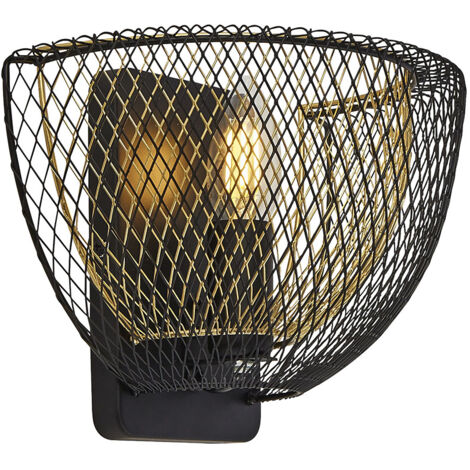 Searchlight Honeycomb 1 Light Double Layered Mesh Wall Light - Esterno nero con interno dorato