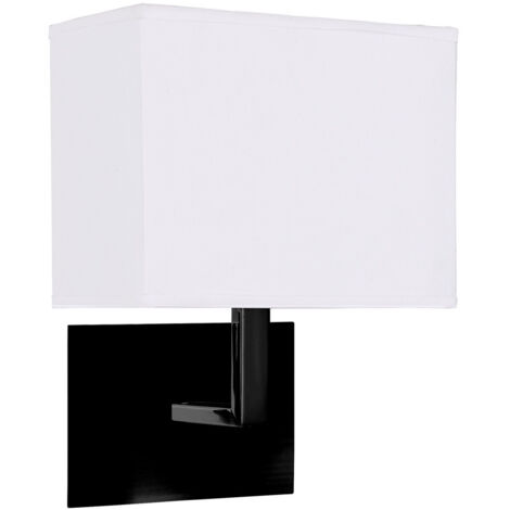 Searchlight Hotel Applique Murale Noir Mat, Abat-jour Tissu Blanc