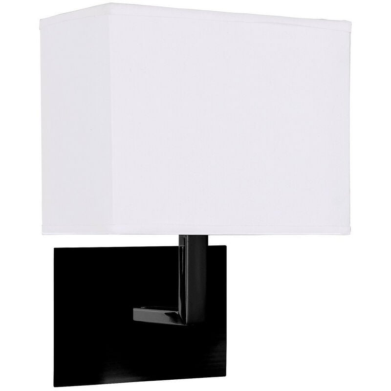 Searchlight - Hotel Wall Light Matt Black, White Fabric Shade