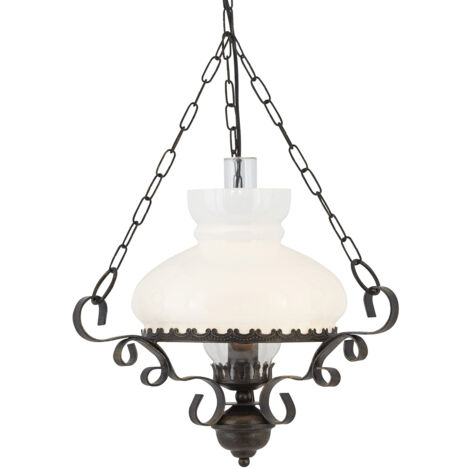 Searchlight Hurricane - Sospensione a soffitto a 1 luce rustica con paralume in vetro opalino, E27