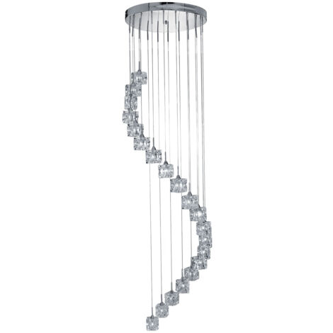 Searchlight Ice Cube - Pendente a grappolo a spirale a LED da 20 luci in vetro cromato