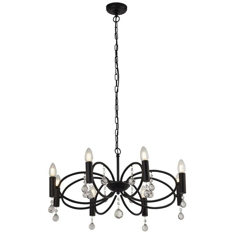 Searchlight INFINITY - 8 Light Ceiling Pendant - Black with Crystal Glass Detail