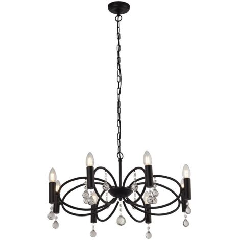 Searchlight INFINITY - Plafonnier à 8 ampoules - noir avec détails en verre cristal