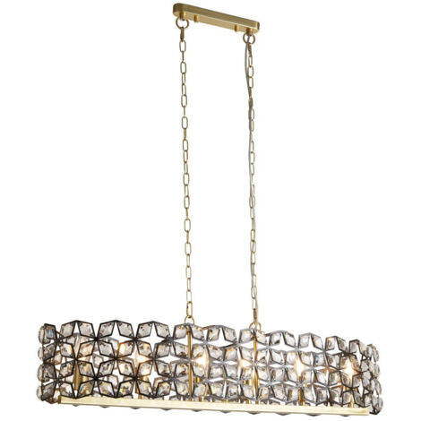 Searchlight Iris Luminaire suspendu à 6 lumières Noir, Cristal, Laiton