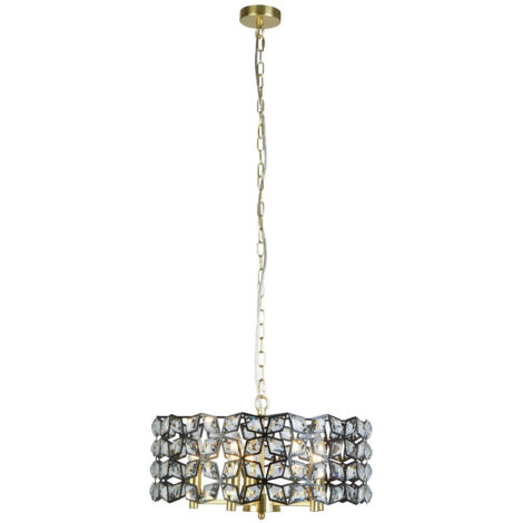 Searchlight Iris Suspension à 5 lumières Noir, Cristal, Laiton