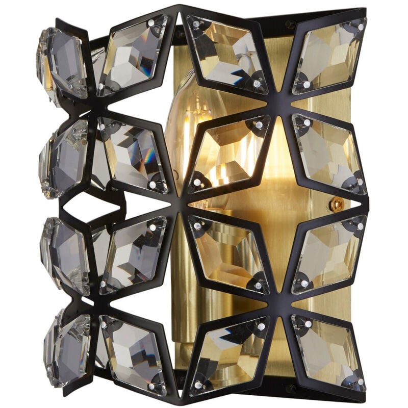 Searchlight Iris Wall Light Black, Crystal, Brass