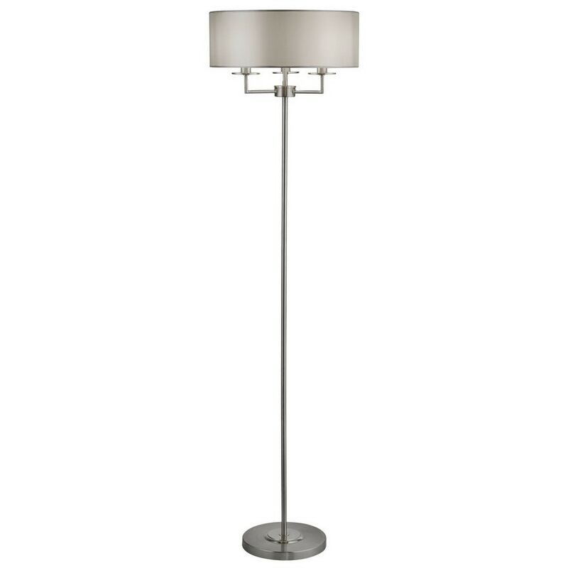 Searchlight KNIGHTSBRIDGE - 3 Light Satin Silver Floor Lamp with Silver Faux Silk Shade