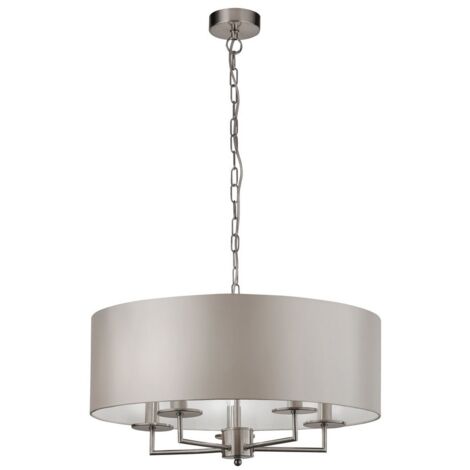 Searchlight KNIGHTSBRIDGE - Suspension de plafond en argent satiné à 5 ampoules avec abat-jour en soie artificielle argentée