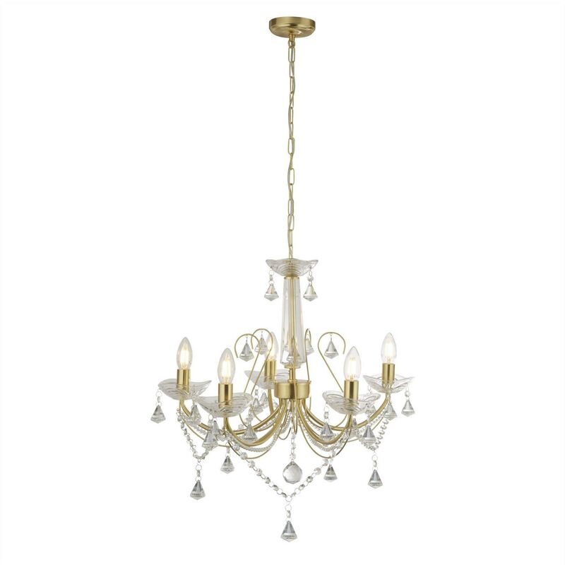 Lafayette - 5 Light Multi Arm Chandelier Gold, Clear Crystal, E14 - Searchlight