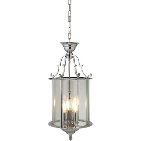Searchlight Lanterns - Suspension lanterne à 3 ampoules au chrome, verre transparent, E14