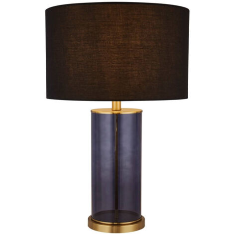 Searchlight Liberty Lampe de table en verre bleu avec abat-jour noir