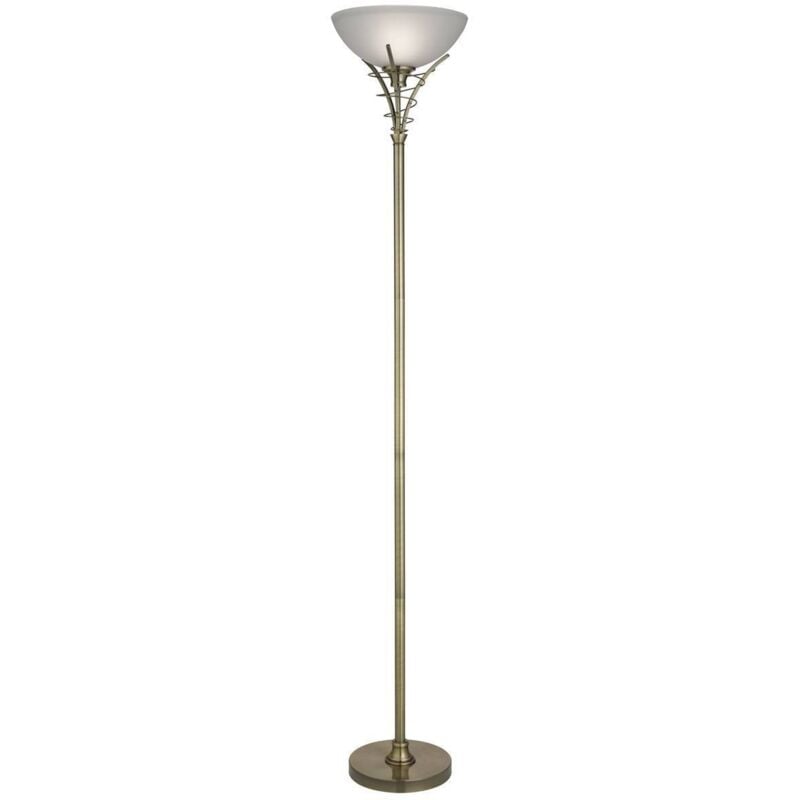 Linea - Lampada da terra a 1 luce Uplighter Ottone antico e vetro opalino, E27 - Searchlight