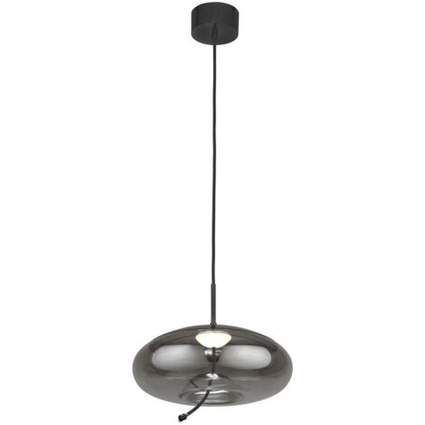Searchlight Lisbon 1 Licht-LED-Kuppel-Anhänger, Schwarz und Rauchglas 2700K