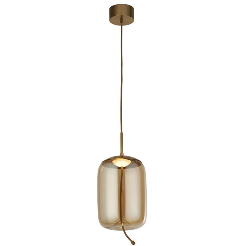 Lisbon Suspension à 1 lumière del, laiton satiné et verre ambré 2700K - Searchlight