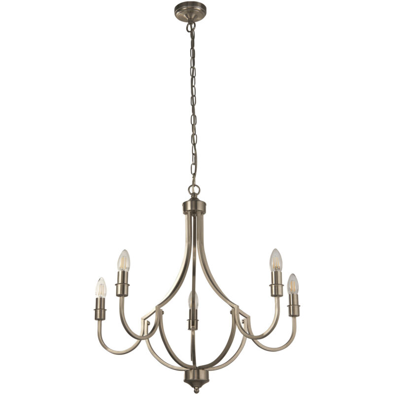 Lodge 5 Light Pendant Satin Silver Metal - Searchlight