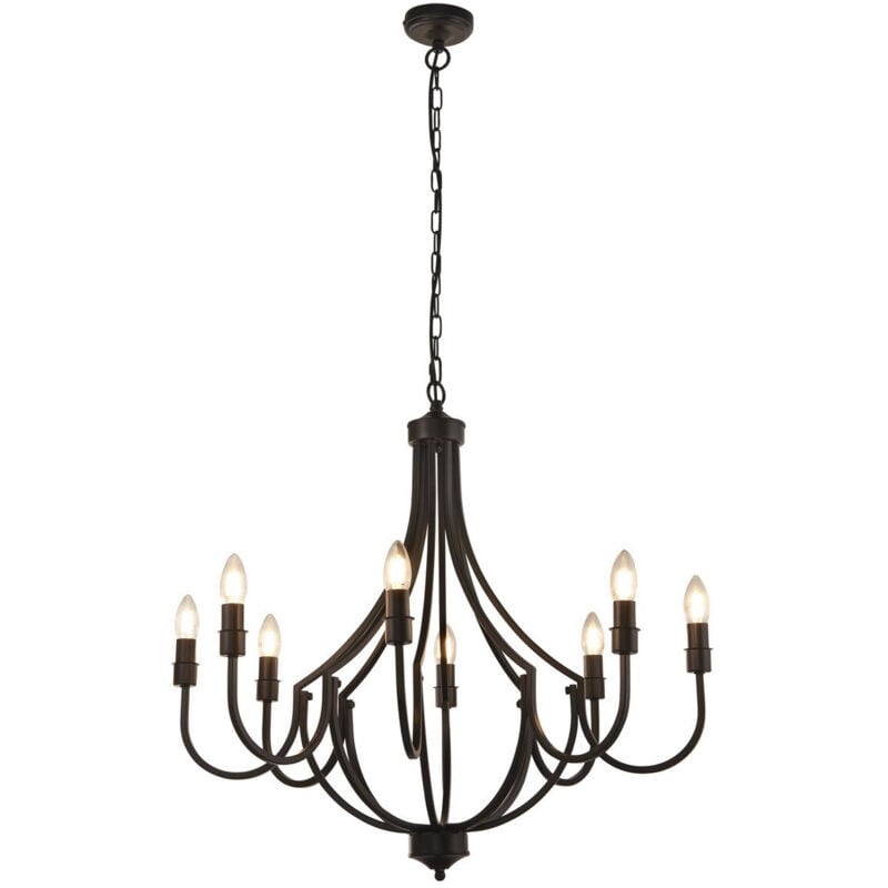 Lodge 8 Light Pendant Black Metal - Searchlight