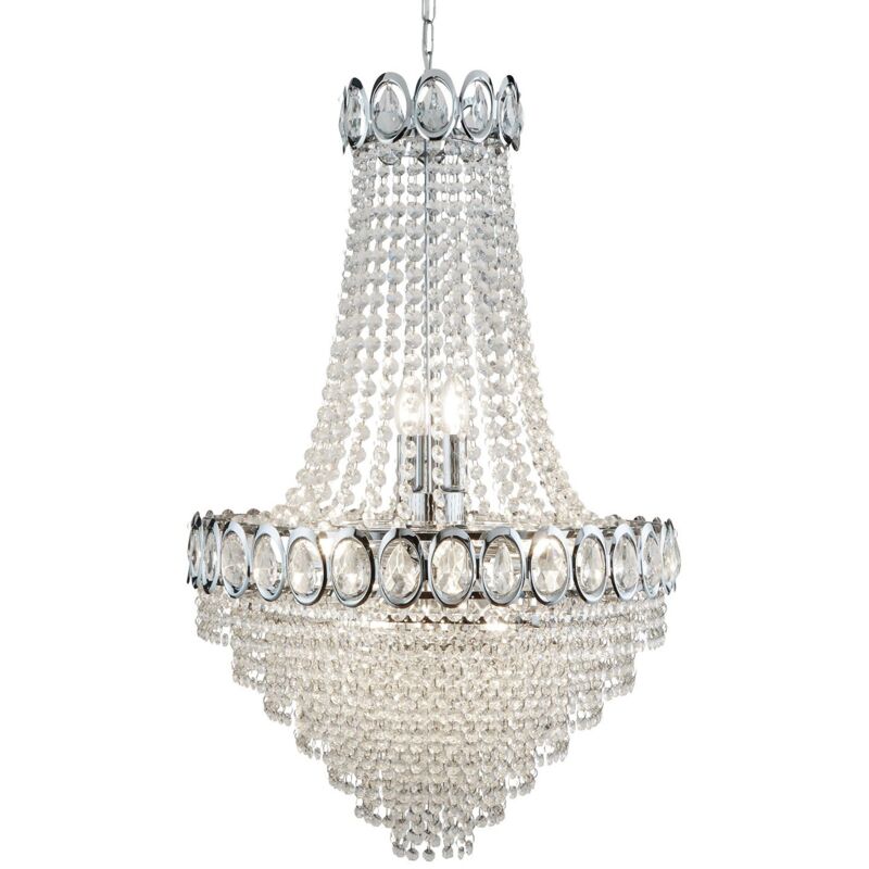 Sospensione Classico Louis Phillipe Acciaio Cromo Vetro 11 Luce E14